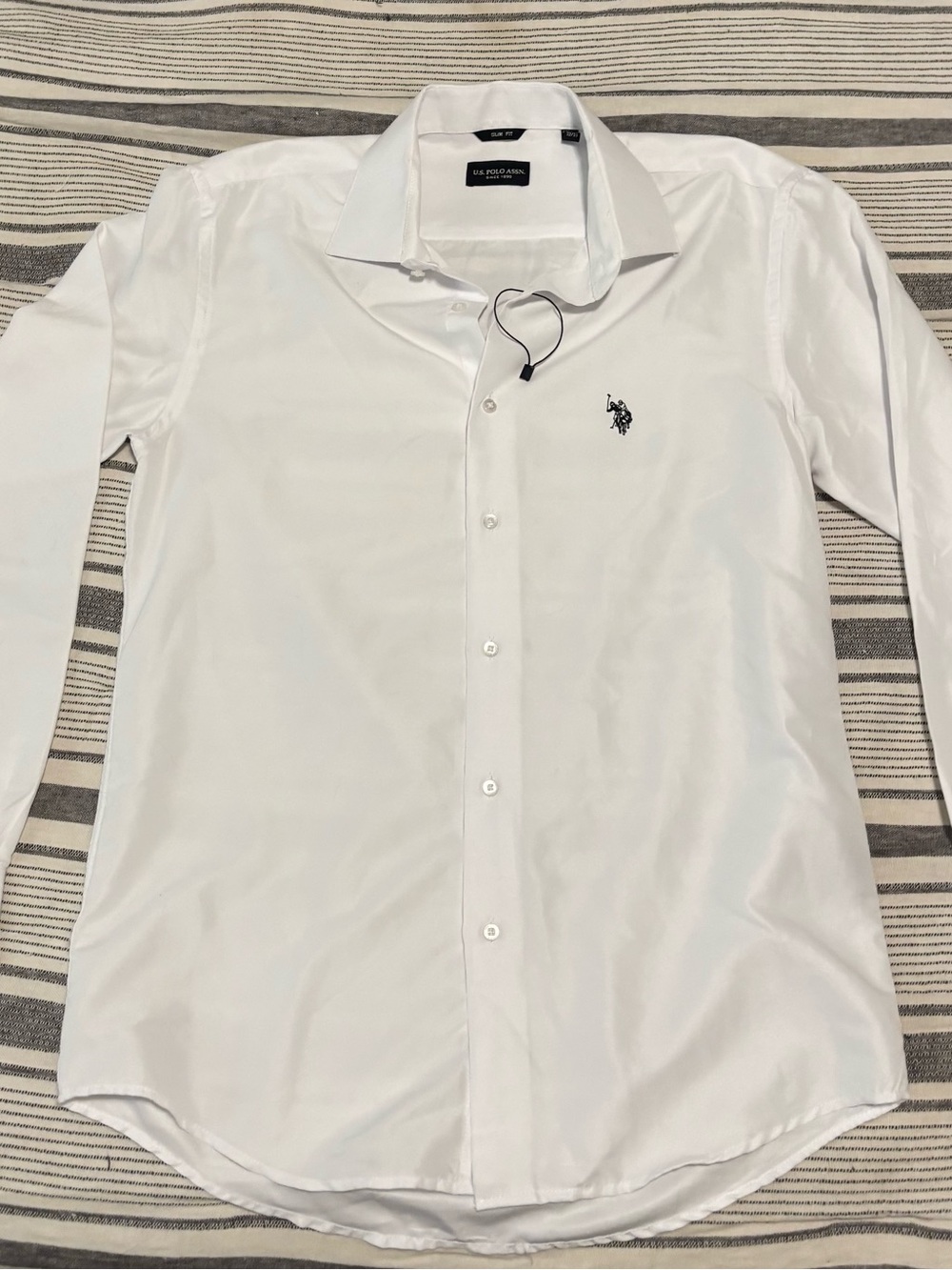 U.S. Polo Assn. Men's White Long-Sleeve Dress Shirt with Embroidered Logo
